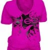 Awake/Jem Glee Finger Splat Fuchsia V-Neck T-shirt Shirts / Tops