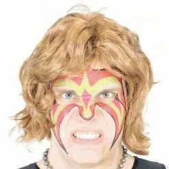 Costume Agent Ultimate Warrior Makeup Temporary Tattoo Wig And Armbands Costume Set Wigs