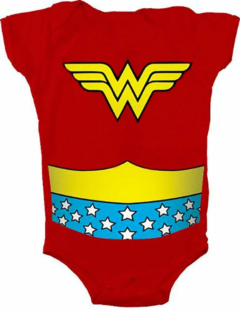 Trevco Wonder Woman Uniform Costume Red Snapsuit Baby Romper 3 Trevco Wonder Woman Uniform Costume Red Snapsuit Baby Romper