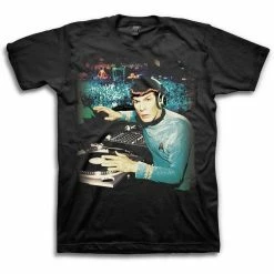 Mighty Fine Star Trek DJ Spock Adult Black T-Shirt