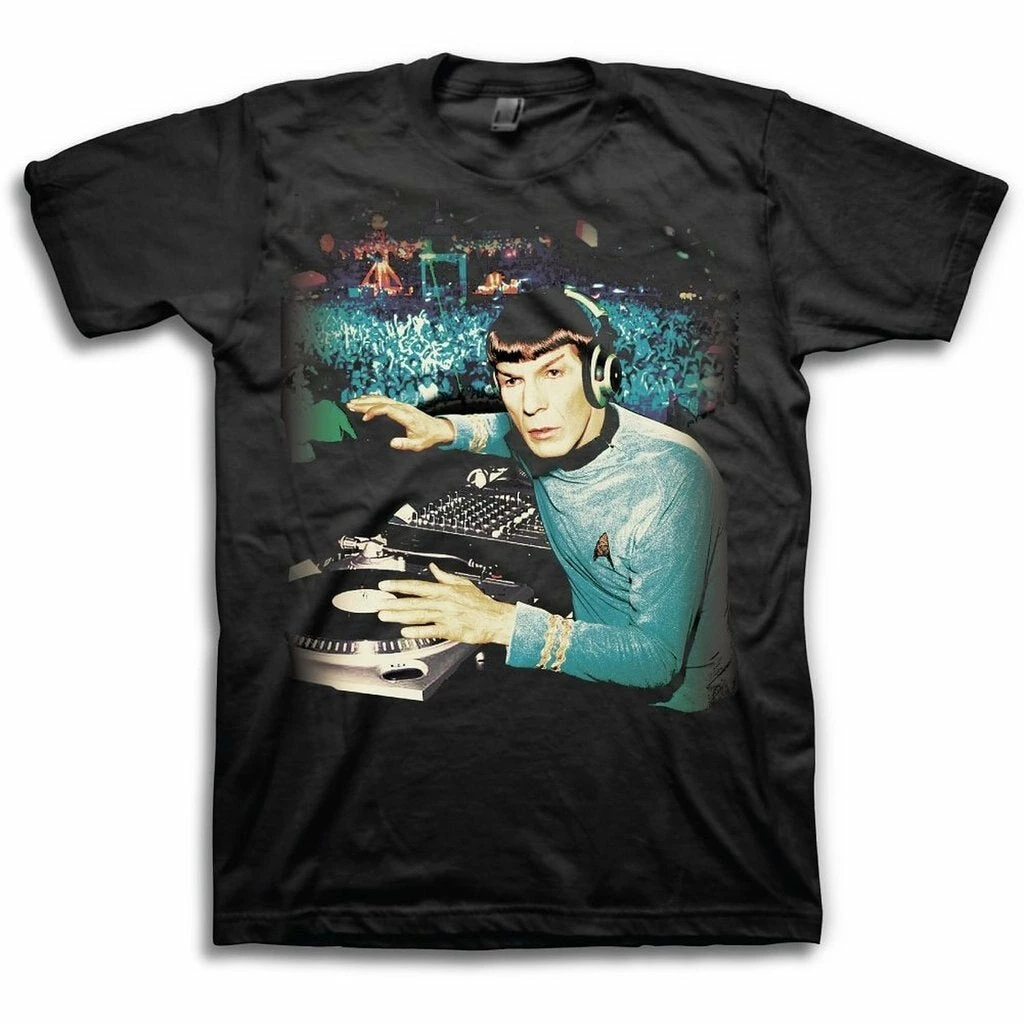 Mighty Fine Star Trek DJ Spock Adult Black T-Shirt 3 Mighty Fine Star Trek DJ Spock Adult Black T-Shirt