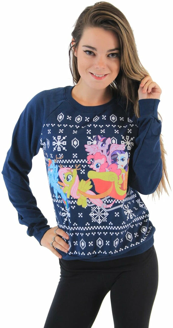 Mighty Fine My Little Pony Group Sleigh Ride Snowflakes Juniors Navy Sweatshirt Sweaters & Sweatshirts 4 Mighty Fine My Little Pony Group Sleigh Ride Snowflakes Juniors Navy Sweatshirt Sweaters & Sweatshirts