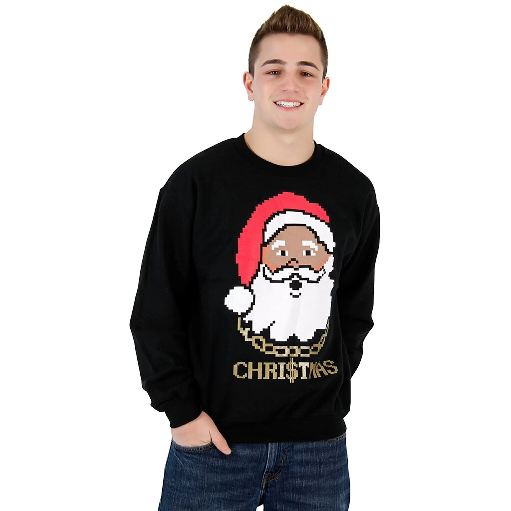 Life Clothing Black Santa Claus With Chain Ugly Christmas Sweatshirt Sweaters & Sweatshirts 4 Life Clothing Black Santa Claus With Chain Ugly Christmas Sweatshirt Sweaters & Sweatshirts