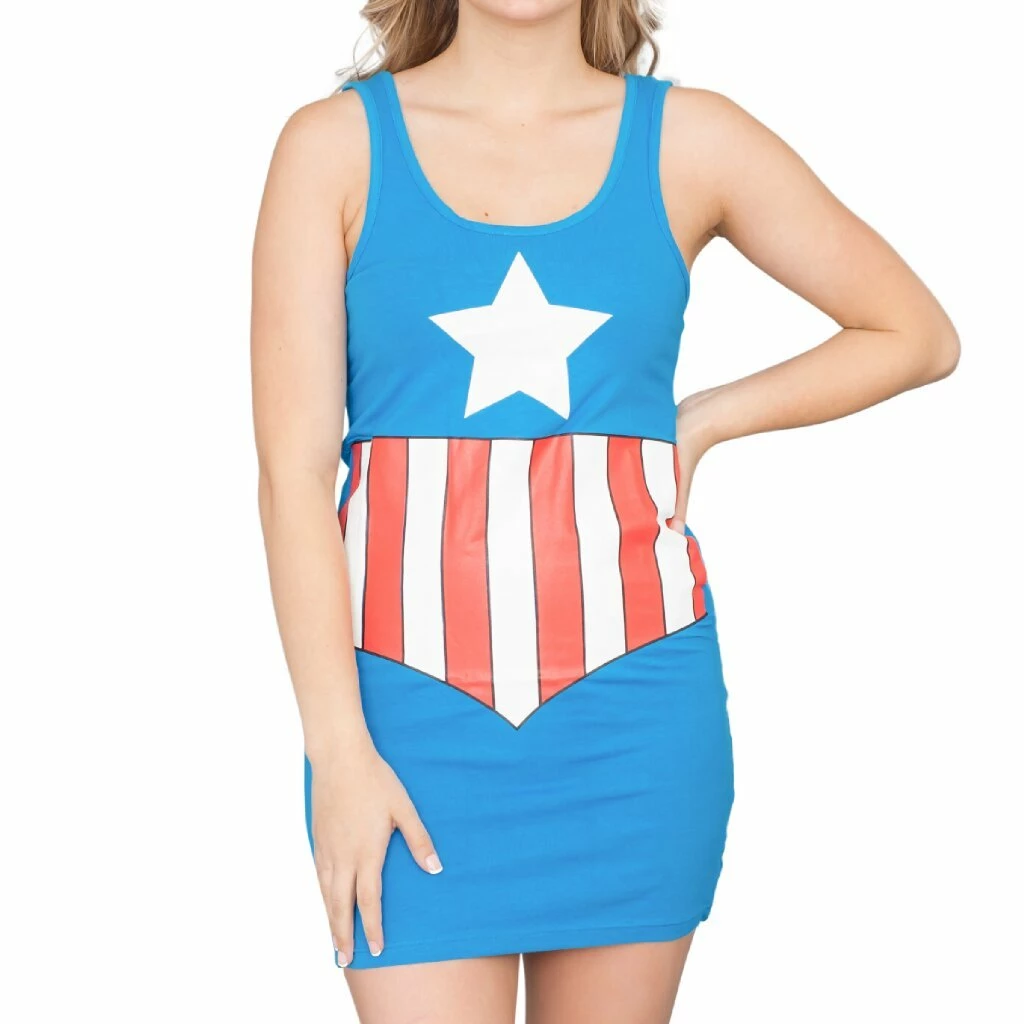 Trevco Captain America Blue Tunic Tank Dress Dresses / Leggings 3 Trevco Captain America Blue Tunic Tank Dress Dresses / Leggings
