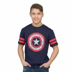 Trevco Captain America Distressed Shield Striped Sleeves T-shirt