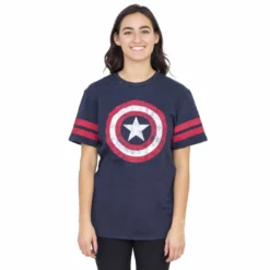 Trevco Captain America Distressed Shield Striped Sleeves T-shirt