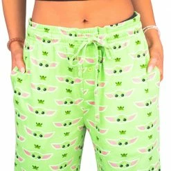 TVStoreOnline Star Wars Baby Yoda And Frogs Pajamas Green Lounge Pants