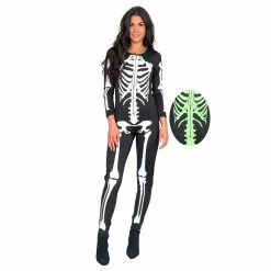 Costume Agent Women's Halloween Skeleton Costume Jumpsuit - Glow In The Dark / Plain Cosplay