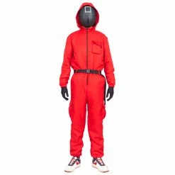 Costume Agent Squid Costume Red Jumpsuit With Mask Belt And Gloves Halloween Cosplay Squid Game