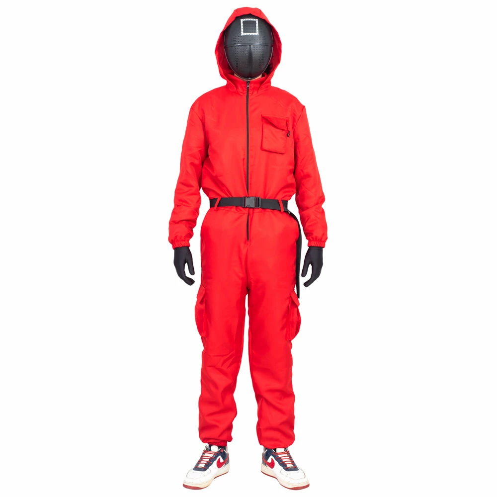 Costume Agent Squid Costume Red Jumpsuit With Mask Belt And Gloves Halloween Cosplay Squid Game 3 Costume Agent Squid Costume Red Jumpsuit With Mask Belt And Gloves Halloween Cosplay Squid Game