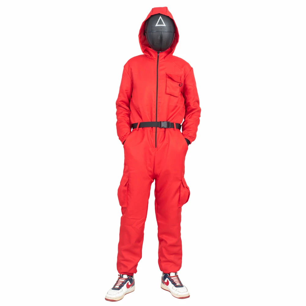 Costume Agent Squid Costume Red Jumpsuit With Mask Belt And Gloves Halloween Cosplay Squid Game 5 Costume Agent Squid Costume Red Jumpsuit With Mask Belt And Gloves Halloween Cosplay Squid Game