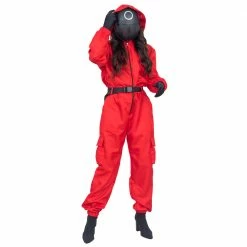 Costume Agent Squid Costume Red Jumpsuit With Mask Belt And Gloves Halloween Cosplay Squid Game 16 Costume Agent Squid Costume Red Jumpsuit With Mask Belt And Gloves Halloween Cosplay Squid Game