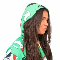 TVStoreOnline Christmas Cat Pajamas Cozy Fair Isle Union Suit Adult Green Jumpsuit