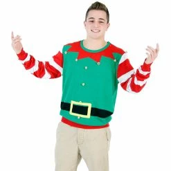 Costume Agent Ugly Christmas Sweater Elf With Bells