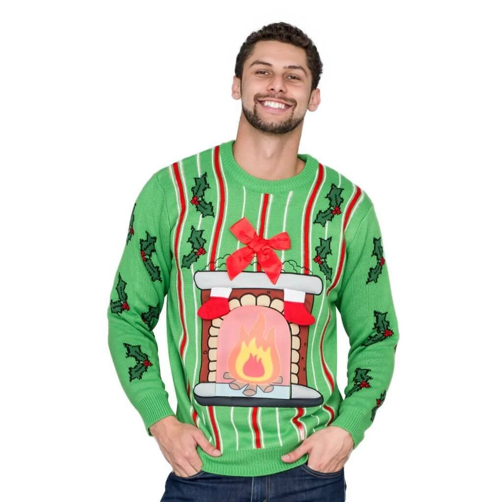 Costume Agent Sweaters & Sweatshirts Fireplace LED Light Up Green Ugly Christmas Sweater 5 Costume Agent Sweaters & Sweatshirts Fireplace LED Light Up Green Ugly Christmas Sweater