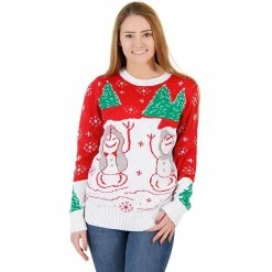 Costume Agent Ugly Christmas Sweater Snowman & Trees With Flashing Lights