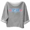 Ripple Junction Top Gun Distressed Logo Off The Shoulder Fleece Sweatshirt