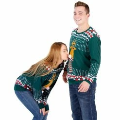 Costume Agent Sweaters & Sweatshirts Ugly Christmas Sweater Flashing Nose Reindeer Sweater