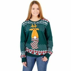 Costume Agent Sweaters & Sweatshirts Ugly Christmas Sweater Flashing Nose Reindeer Sweater