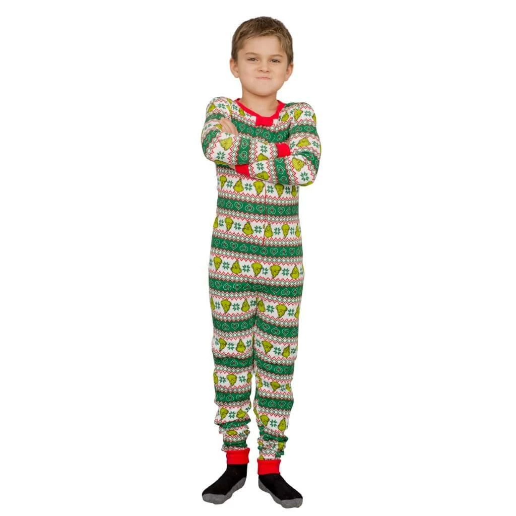 MJC Grinch Family Faces Christmas Kids Pajama Union Suit Pajamas / Underwear 3 MJC Grinch Family Faces Christmas Kids Pajama Union Suit Pajamas / Underwear