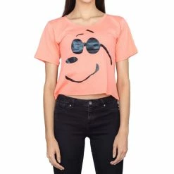 Mighty Fine Joe Cool Snoopy Cropped Peach T-shirt