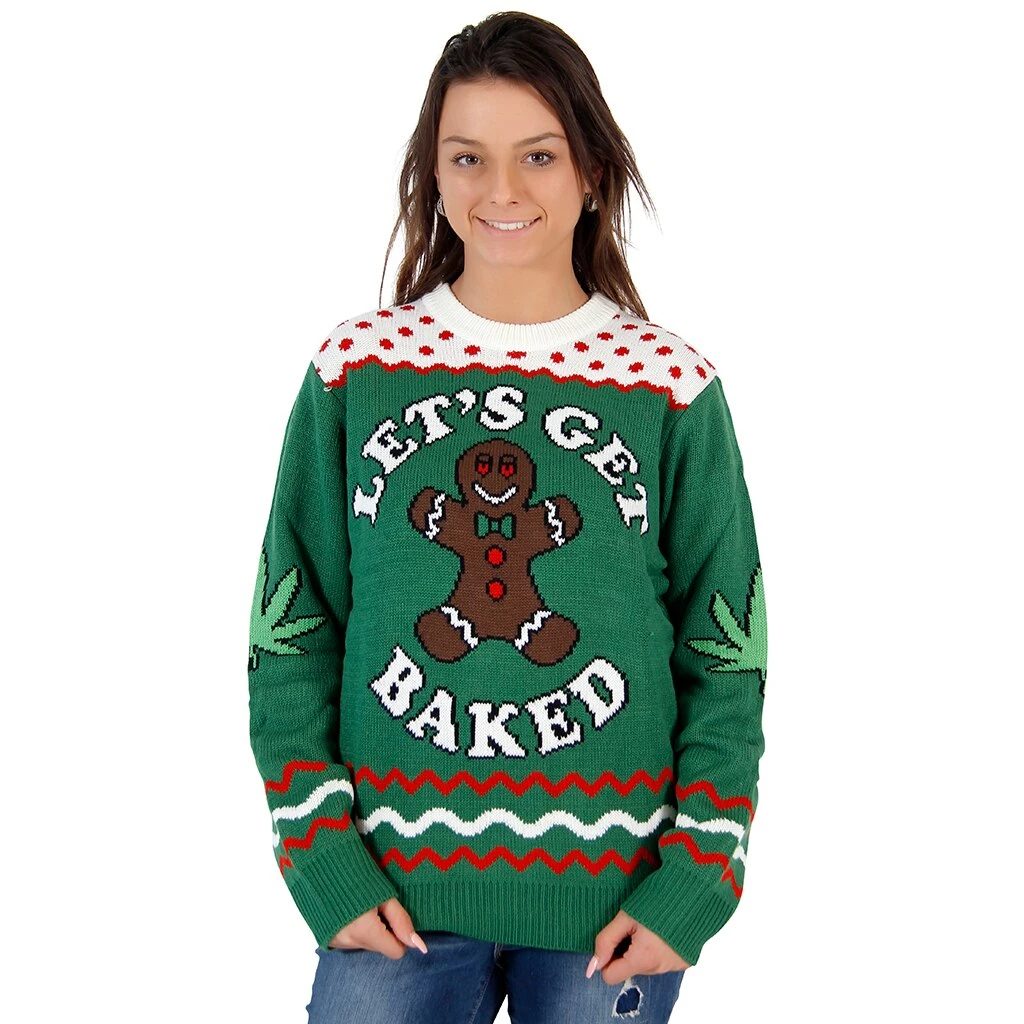 Costume Agent Let's Get Baked Blazed Gingerbread Ugly Christmas Xmas Sweater 4 Costume Agent Let's Get Baked Blazed Gingerbread Ugly Christmas Xmas Sweater