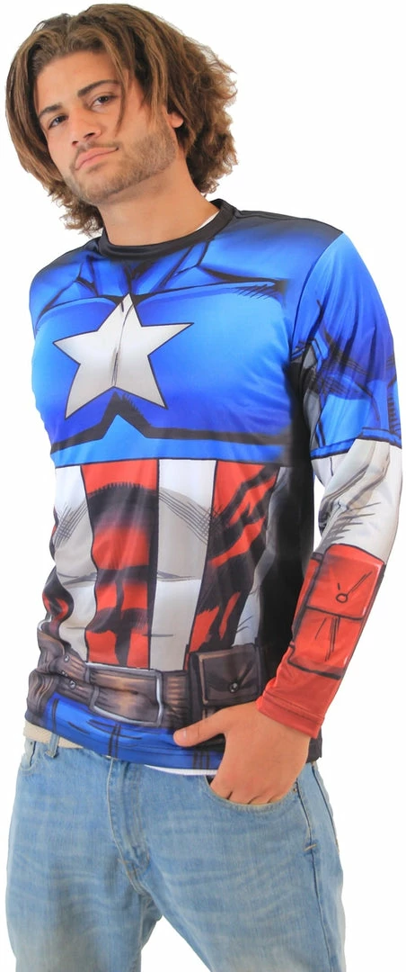 Mad Engine Shirts / Tops Captain America Sublimated Adult LONG SLEEVE Costume T-Shirt 4 Mad Engine Shirts / Tops Captain America Sublimated Adult LONG SLEEVE Costume T-Shirt