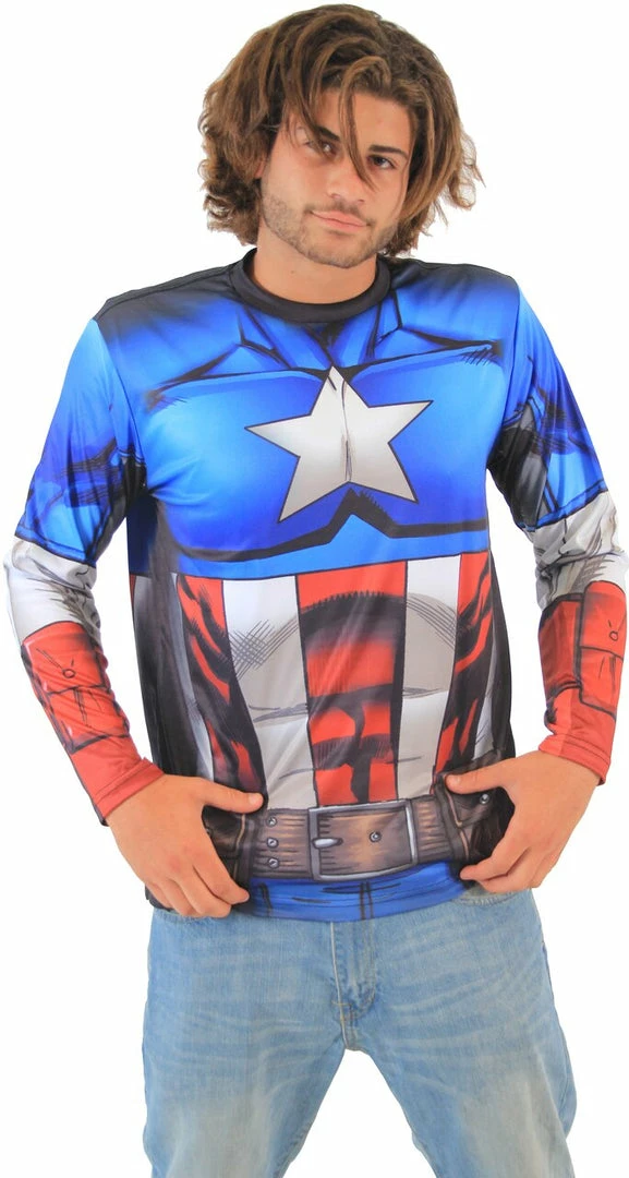 Mad Engine Shirts / Tops Captain America Sublimated Adult LONG SLEEVE Costume T-Shirt 3 Mad Engine Shirts / Tops Captain America Sublimated Adult LONG SLEEVE Costume T-Shirt