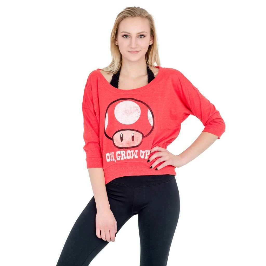Fifth Sun Nintendo Oh, Grow Up Mushroom Heathered Cropped Sweatshirt