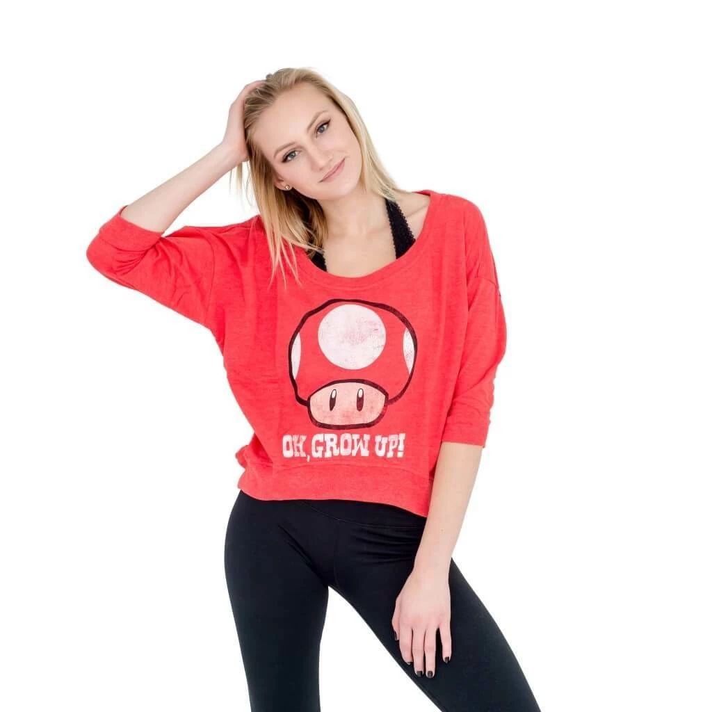 Fifth Sun Nintendo Oh, Grow Up Mushroom Heathered Cropped Sweatshirt