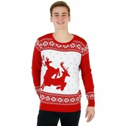 Costume Agent Sweaters & Sweatshirts Ugly Christmas Sweater Two Big Humping Reindeer Sweater