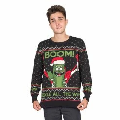 Ripple Junction Rick And Morty Boom! PickleRick Adult Ugly Christmas Sweater Sweaters & Sweatshirts