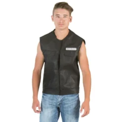 Piston Clothing Sweaters & Sweatshirts SOA Black Leather Highway Biker Vest