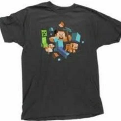 Vendor-unknown Minecraft Game Steve Run Away! Creeper Glow In The Dark T-Shirt GAMES