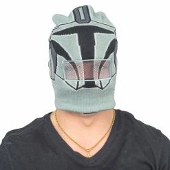 Concept One Star Wars Mandalorian Beanie Hat And Mask Helmet Grey