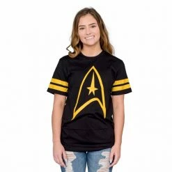 TVStoreOnline Sales 31 Mighty Fine Star Trek Emblem Striped Sleeves T-Shirt Shirts / Tops