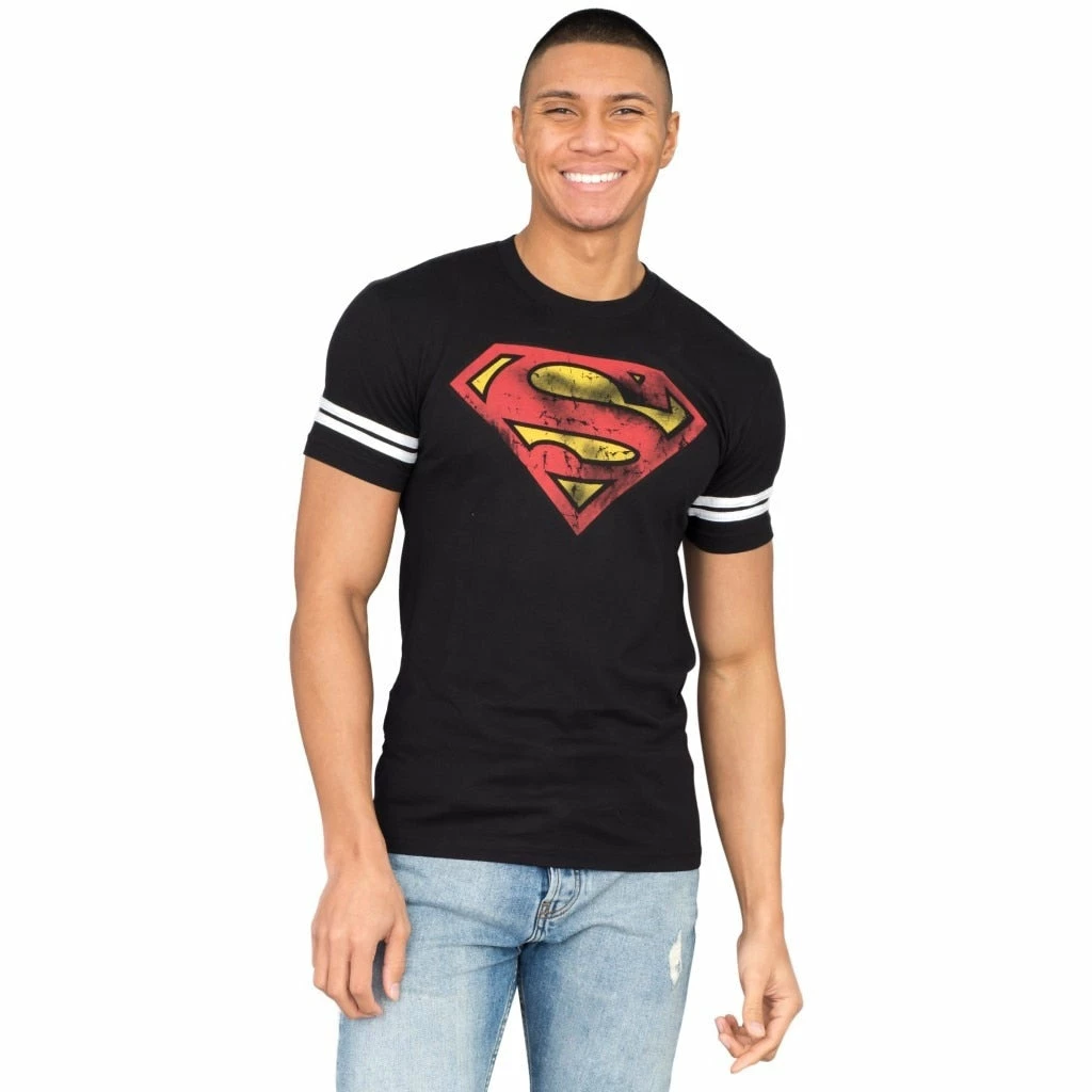 Kids Republic Superman Distressed Logo With Striped Sleeves T-shirt 4 Kids Republic Superman Distressed Logo With Striped Sleeves T-shirt