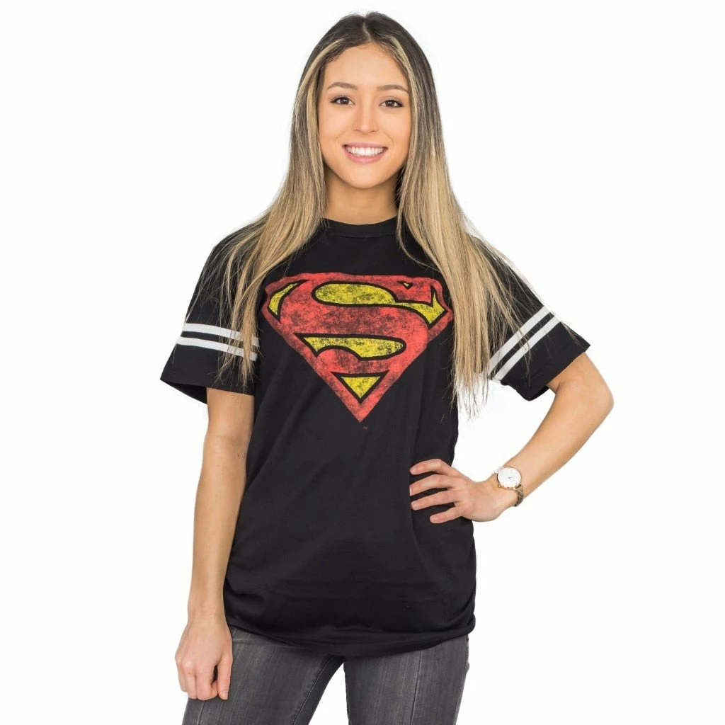 Kids Republic Superman Distressed Logo With Striped Sleeves T-shirt 6 Kids Republic Superman Distressed Logo With Striped Sleeves T-shirt