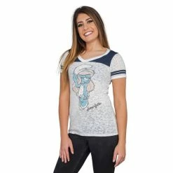 Junk Food The Smurfs Smurfette Pose Juniors Burnout T-shirt With Striped Sleeves