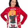 Costume Agent #Elfie Hashtag Women's Elf With Snowflakes Christmas Sweater