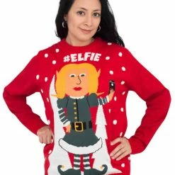 Costume Agent #Elfie Hashtag Women's Elf With Snowflakes Christmas Sweater