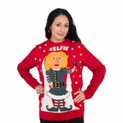 Costume Agent #Elfie Hashtag Women's Elf With Snowflakes Christmas Sweater