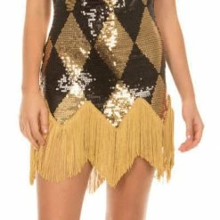 Underboss Harley Quinn Sequin Chemise Costume Dress With Fringe