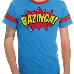 Ripple Junction Comic Book Type Bazinga Striped Sleeves Blue Adult T-shirt