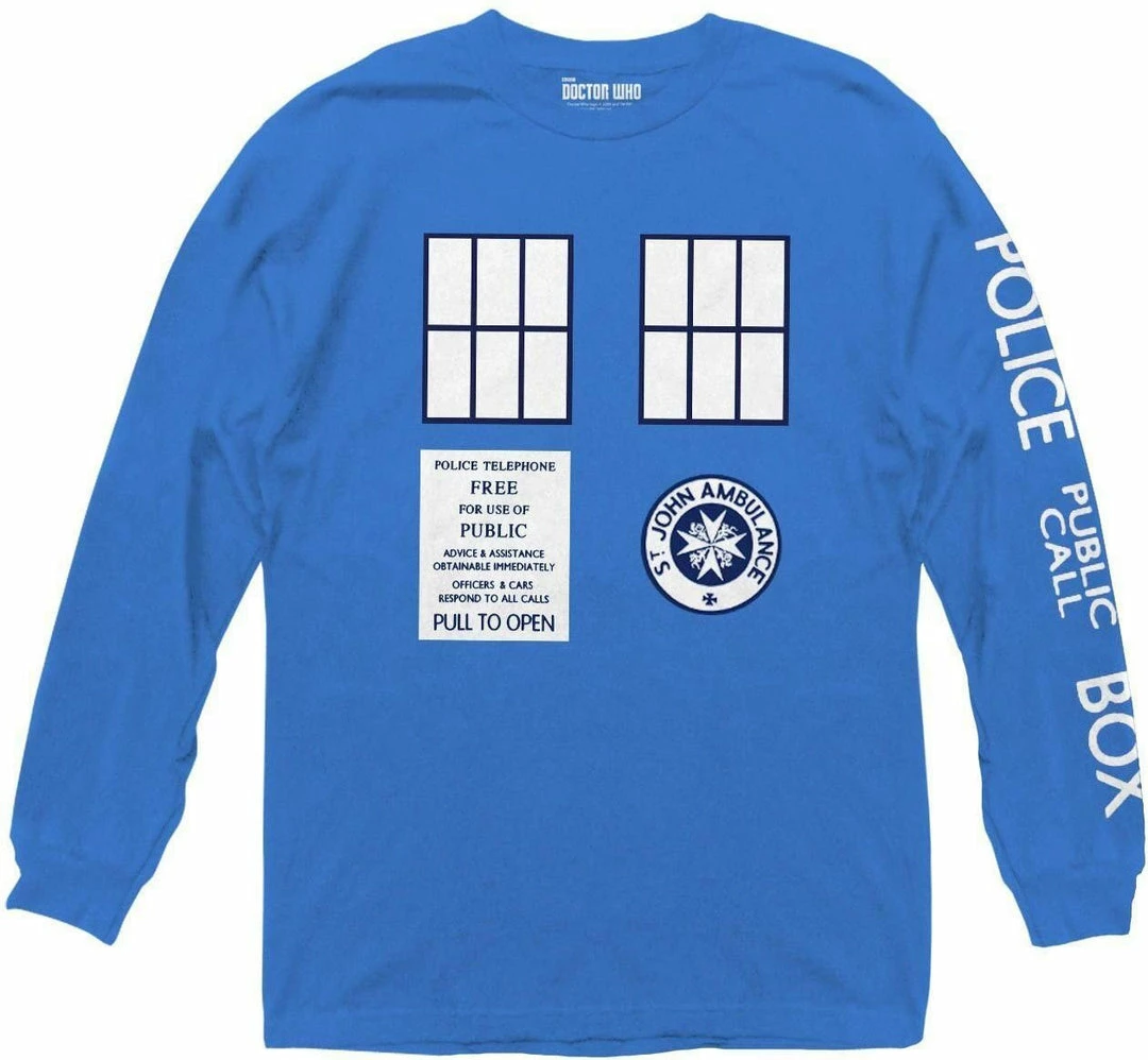 Ripple Junction Doctor Who Police Call Box Tardis Long Sleeve Crew T-Shirt Shirts / Tops