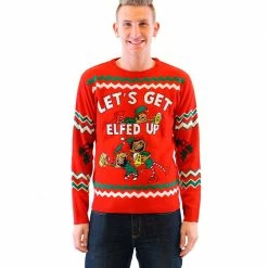 Costume Agent Sweaters & Sweatshirts Let's Get Elfed Up Drunken Elves Ugly Christmas Xmas Sweater