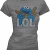 Mighty Fine Sesame Street Cookie Monster LOL Heather Gray Juniors T-shirt Shirts / Tops