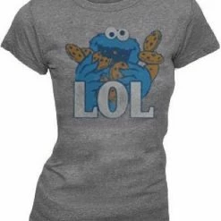 Mighty Fine Sesame Street Cookie Monster LOL Heather Gray Juniors T-shirt Shirts / Tops