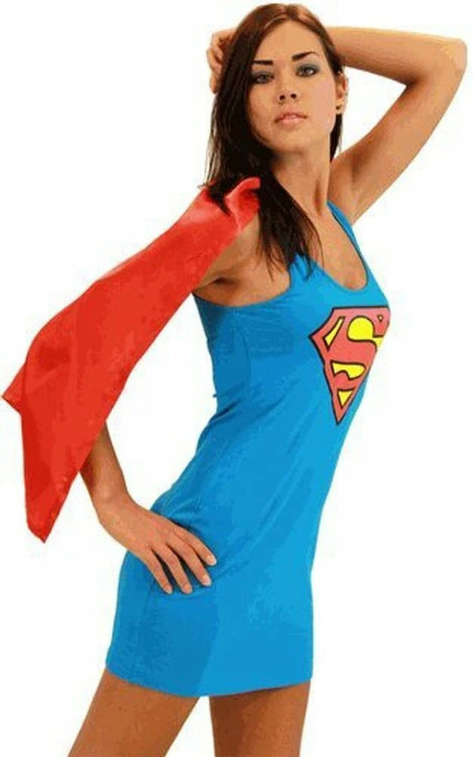Bioworld Dresses / Leggings Superman Supergirl Tank Dress With Detachable Cape 3 Bioworld Dresses / Leggings Superman Supergirl Tank Dress With Detachable Cape