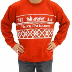 Costume Agent Merry Christmas Santa On Sleigh With Reindeer Red Sweatshirt Sweaters & Sweatshirts